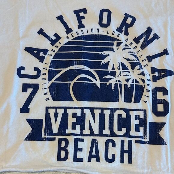 Prince Peter Collection White & Blue California Venice Beach Cropped T-Shirt - S - Picture 2 of 5